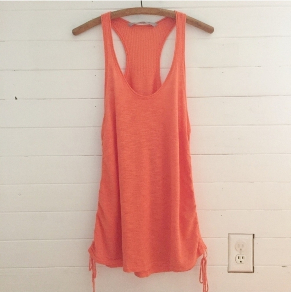 Athleta Vesta Sweater Tank Racerback Sinched Sides Coral Women's Medium M EUC